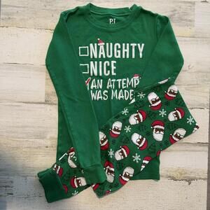 Kids' Size 12 Green Christmas Pajama Set Snug Fit Santa Print Long Sleeves